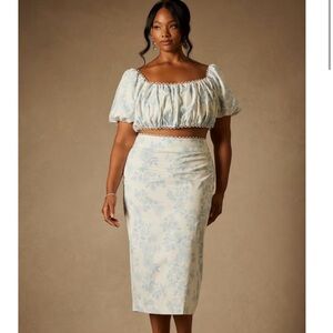 Eloquii Bridal Printed puff sleeve top and skirt